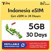 TSIM eSIM Indonesia | Piano Ricaricabile da 5GB! Codice QR inviato via email entro 24 ore - Scansiona e Usa | Attivazione Automatica con Validità di 30 Giorni | 5G | Solo Dati,Nessun Numero di Telefono
