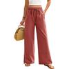 PASUDA Pantaloni Donna Pantaloni Leggeri Cotone Estivi Larghi Comodi Elastico Vita Pantaloni Casual Pantalone Spiaggia con Tasche e Coulisse (Rosso Mattone, XL)