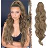 FESHFEN Extension Coda Capelli con Coulisse Lunga Posticci per Capelli Ondulati Ricci Coda Cavallo Capelli Extensions Finta per Donne, 60 cm Castano Caramello Misto a Biondo Cenere