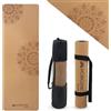 Mobiclinic®, Tappetino yoga in sughero naturale, Antiscivolo, Borsa per il trasporto, Antimicrobico, Spessore 4 mm, 100% tpe riciclabile, 183x61cm, Disegno mandala, Ey-02, Pilates, Fitness