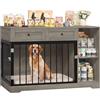 FirFurd 120cm Gabbia per Cani con 2 Porte, Kennel Cane Medio con 2 Cassetti e 2 Scomparti Aperti, Cuccia in Stile Mobili con Stoccaggio in Metallo e Legno, 120x60x87 cm (Colore Antico)