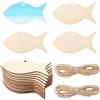 GORGECRAFT 20pz 10.2x5cm Ritagli di Legno Vuoto Pesce Fette di Legno Non Rifinite con Foro A Forma di Pesce Etichette Regalo in Legno con 2 Pezzi 2 m Corde di Canapa Ornamenti Appesi in Legno