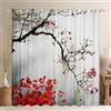 Loussiesd Tende in bianco e nero con stampa di pannelli per finestre in stile asiatico giapponese con rami di albero con foglie rosse, set di tende per finestra W46 x L72 drappeggi, per camera da letto, cucina