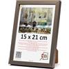 3-B - Cornice portafoto modello Mega in grigio acciaio - 15 x 21 cm (formato A5) - con vetro acrilico, cornice in legno, portafoto, portadocumenti