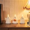 Lights4fun TruGlow® Set di 3 Candele Senza Fiamma in Vera Cera a Forma di Fantasma con LED Bianco Caldo a Pile con Timer e Telecomando Decorazione di Halloween per Interni
