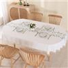SUCHDECO Tovaglia Ovale Biege Tovaglie da Tavola in Cotone e Lino con Foglie Verdi Ricamate, Nappa Copritavolo per Tavolo da Pranzo, Cucina, Festa, Compleanno, 140 x 220 cm
