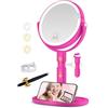 MOMOKUBA Specchio cosmetico con illuminazione, specchio da trucco con illuminazione, regolabile in altezza, specchio ingranditore con luce, girevole a 360° su entrambi i lati, 3 specchi rotondi