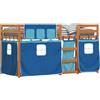Homgoday Letto a castello con tende blu, 80 x 200 cm, in legno massello di pino, telaio per letto per bambini, adulti, gemelli, mobili per la camera dei bambini, letto matrimoniale, set di letto tipo