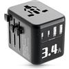 Alyvisun Adattatore Universale da Viaggio, con 2 Porte USB-C e 2 USB-A (5V 3,4A/17W), Tutto-in-Uno Presa Universale da Viaggio con Fusibile da 10A, Compatibile con Europa, USA, Regno Unito, AU, ecc