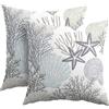 Kawani Set di 2 federe per cuscini con motivo nautico costiero, 40 x 40 cm, oceano, corallo, conchiglie, stelle marine, estive, spiaggia, esterni, in cotone e lino, per divano, letto, divano, decorazione