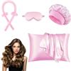 AOOWU Bigodino Lungo Per Boccoli, 6 Pcs Set Arricciacapelli con Cuffia da Notte, Maschera per Gli Occhi Federa e 2 Fascia per Capelli, Fascia Bigodino in Raso Senza Calore, per Capelli Medi Lunghii