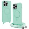 BGHHEU Magnetica Cover per iPhone 15 Pro Max con Cordino,[Compatible con Magsafe],Custodia Silicone con Regolabile Collana Sottile Morbida Case,Verde menta