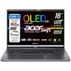 acer Swift Notebook Intel Core i7-13700H 13th, 14Core 5Ghz, RAM DDR5 16Gb, SSD PCIe 1Tb, Display 16 OLED 3.2K 120 Hz, Intel Xe, Top Cover alluminio, Wi-Fi 6E, HDMI, Win 11 - Pronto all'Uso