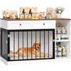 FirFurd 120cm Gabbia per Cani con 2 Porte, Kennel Cane Medio con 2 Cassetti e 2 Scomparti Aperti, Cuccia in Stile Mobili con Stoccaggio in Metallo e Legno, 120x60x87 cm (Bianco+Marrone)