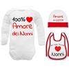 Corredino Neonato Regalo per Neonati Set 100% Amore dei nonni con Body in Caldo Cotone, Cappello e Bavetta