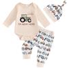 Vioyavo Neonato Neonato Ragazzi 3Pcs Autunno Abiti Manica Lunga Pagliaccetto Trattore Stampa Pantaloni con Cappello Set Appena Nato Carino Vest, Verde, 3-6 Months