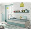 Dmora - Letto per bambini Lubbock, Struttura letto per cameretta, Letto con lettino estraibile e mensola, 201x98h43 cm, Bianco e Verde acqua