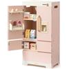ROBUD Frigorifero in legno - Realistico e interattivo con macchina per cubetti di ghiaccio e giocattoli alimentari - Adatto per bambini dai 3 anni - Rosa