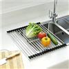 CHIRISEN Scolapiatti da Appoggio Estensibile, CHIRISEN Arrotolabile Scolapiatti da Lavello in Acciaio inox Sopra il Lavello della Cucina, Scolapiatti per Stoviglie, Tazze, Frutta, Verdura, Spugne(33x54cm,Nera)
