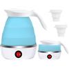 RANJIMA Mini bollitore pieghevole da 600 ml, piccolo bollitore da viaggio, in silicone, con fondo in acciaio inox e 2 bicchieri pieghevoli, bollitore portatile da campeggio per viaggi, campeggio,