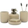 ZCCZ Set di 4 accessori da bagno beige con dispenser di sapone, porta spazzolino da denti, bicchiere da bagno e portasapone, organizer decorativo per bancone