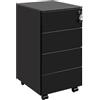 HOMSTEEL Cassettiera Scrivania Mobile, Cassettiera con Serratura, 4 Chiavi, 4 Cassetti, in Acciaio, Preassemblato, Nero