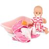 Götz 2153143 Sleepy Aquini Girl Stripe Vibes - bambola da bagno grande 33 cm con occhi azzurri che dormono, senza capelli in set da 8 pezzi - bambola da 3 anni
