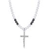 GAVU Collana Rosario da Uomo e da Donna di Perle di Conchiglia e Pietra Naturale Ematite con Ciondolo Croce Cristiana, Crocefisso Collana da Uomo 50cm