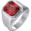 PAURO Uomo Acciaio Inossidabile Anello Quadrato Vintage con Pietra preziosa, Placcato in Argento, Rosso Pietra Dimensione 22