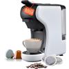 Wintem Macchina Caffè Compatta Grace da 1450W con Arresto Automatico, Selezione Espresso Corto/Lungo, Interruttore ON/OFF e Compatibilità con Capsule e Cialde (Bianco)