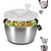 SOONHUA Centrifuga per insalata in acciaio inox con scarico, pulitore per insalata, per casa e cucina, anche come insalatiera grande e colino per pasta
