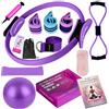 Revalinx Set da Yoga e Pilates 9 Pezzi, Fascia di Resistenza, Anello Pilates, Palla Fitness 25cm, Banda Elastica in Latex, Cinturino Yoga 184cm, Calzini Antiscivolo, Verde e Rosa (Viola)