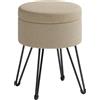 SONGMICS Sgabello Pouf Contenitore, Cassapanca Rotonda, Sgabello Toeletta, 39 x 44,1 cm (Diam. x A), Gambe in Metallo, Sedile Imbottito, Soggiorno Camera da Letto, Marrone Cammello LOM002K01