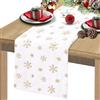 BrillShine Runner Natalizio da Tavolo, Fiocco di Neve Runner da Tavola Bianco Oro Pelliccia Sintetica Morbida Runner da Tavolo per Natale Festa Decorazione da Tavolo (35x120cm)