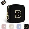 Playexen Trousse per Trucchi Donna Personalizzata Iniziale Piccola Borsa da Cosmetici Beauty Case da Viaggio Accessori Pochette Trucchi Organizer in Velluto a Coste Regalo per Ragazza Amica Compleanno Nero B