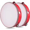 Flexzion - Tamburello portatile in legno, 2 pezzi, fila singola, 5 paia di jingles, tamburo a percussione a mano, tamburello musicale con impugnatura ergonomica per bambini e adulti in aula regalo