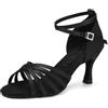 YKXLM Scarpe da Ballo Donna Latino Americane Professionali Salsa Tango Valzer Raso Scarpe Ballo Latino Donna,Tacco 7.5CM,Nero,36.5EU