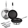 MasterPro Argent 3 - Set di pentole e coltelli - Tre pentole in acciaio inox per impieghi gravosi da 28, 24 e 20 cm - Set di 4 coltelli in acciaio inox, finitura opaca e impugnatura sicura