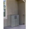 Dmora Armadio da Esterno Mol, Mobile Balcone Multiuso, Armadietto Outdoor a 2 Ante, 100% Made in Italy, 68x37h84 cm, Finitura Quadri, Grigio e Nero