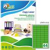 Tico Italia LP4FV-4725 Etichette adesive verdi fluo, 70 fogli A4, rettangolari 47,5x25,5mm, 44 etichette per foglio, adesivo permanente, stampanti laser e inkjet