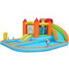 GL Store Castello gonfiabile multifunzionale con scivolo d'acqua, trampolino, canestro da basket e pistola ad acqua, per uso asciutto e bagnato, 460x343x190 cm, Arancione