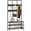HOMCOM Appendiabiti da Ingresso 3 in 1 con 6 Ganci e Panca con Scarpiera, 91x36x180 cm, Nero | Aosom Italy