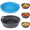 MOACC Teglie in Silicone per Friggitrice ad Aria, 2 Pezzi Teglia Cestello Accessori per Air Fryer Contenitori Riutilizzabile Rotonda Tappetino Stampi Per Airfryer, Microonde, Forno (Grigio+Blu)