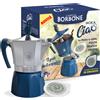 Borbone Moka Ciao Borbone - Caffettiera 3 tazze per Fornelli a Gas e Induzione con 15 Cialde OMAGGIO Colore Grigio e Blu