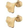 Geenite Pomelli per mobili a forma di foglia di ginkgo dorati, per cucina, bagno, armadio, porta, cassetto, 2 pezzi