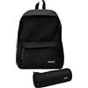 SUNLUX Set Scuola Zaino Americano Doppia Tasca con Zip E Astuccio Tombolino - Colore Nero - Design Unisex, Capiente e Resistente