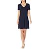 Amazon Essentials Abito Svasato Regolare a Maniche Corte con Scollo a V Donna, Blu Marino, L