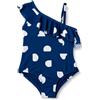 Amazon Essentials Costume da Bagno Intero Asimmetrico con Volant Bambine e Ragazze, Turchino Avorio Astratta Pois, 6-7 Anni