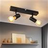 Dehobo Faretti da Soffitto LED Orientabili Nero con 2 Attacchi E27 - Plafoniera Industriale 2 Luci per Cucina/Soggiorno/Camera - Lampada Soffitto Moderna in Metallo (Lampadine Non Incluse)