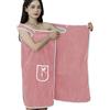 Fulenyi Asciugamano da bagno avvolgente in pile corallo da donna, accappatoio con tasca, per spiaggia, spa, sauna